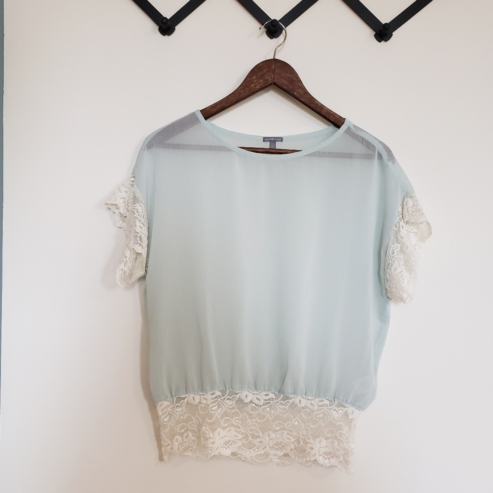 Sheer, blue blouse.